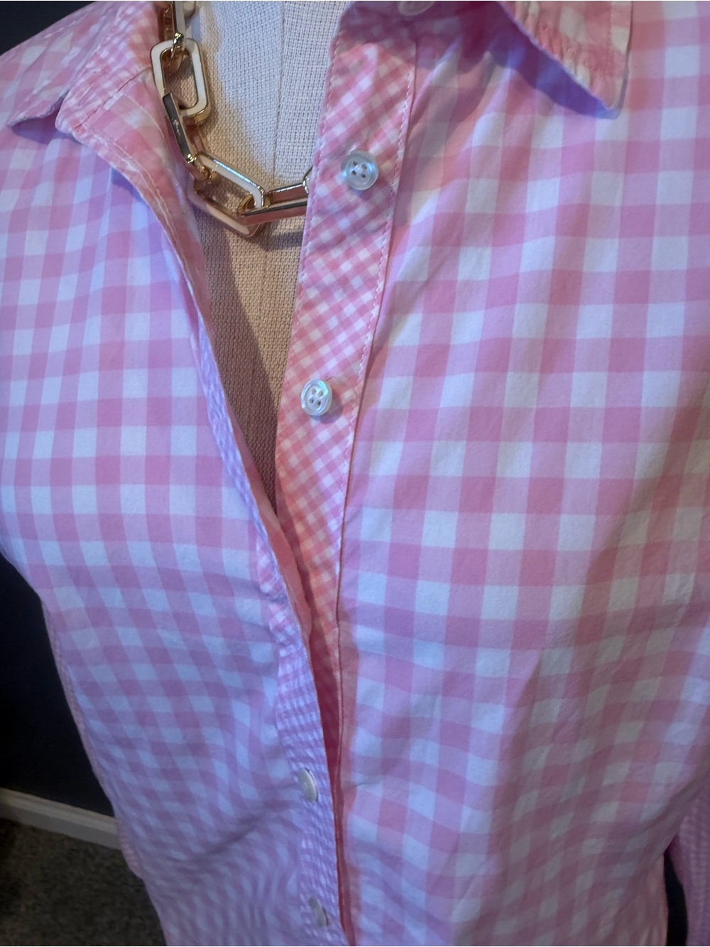 Talbots Pink Gingham Button-Down Shirt - Picture 3 of 6